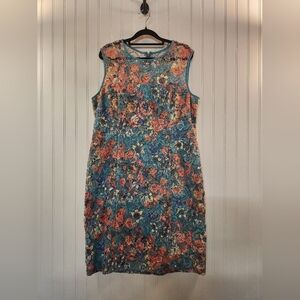 Alex Evenings Women's Turquoise Lace Overlay Sequin Shift Dress Size 16 Formal